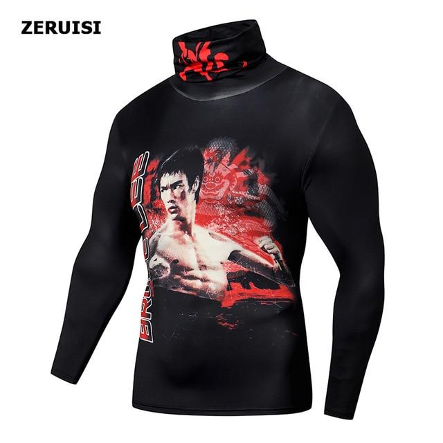 High Collar With Mask t shirt Streetwear Gym Men Casual 3D T shirt Fitness Compression shirts Lapel Underwear Thermal Male Tops - walk mat