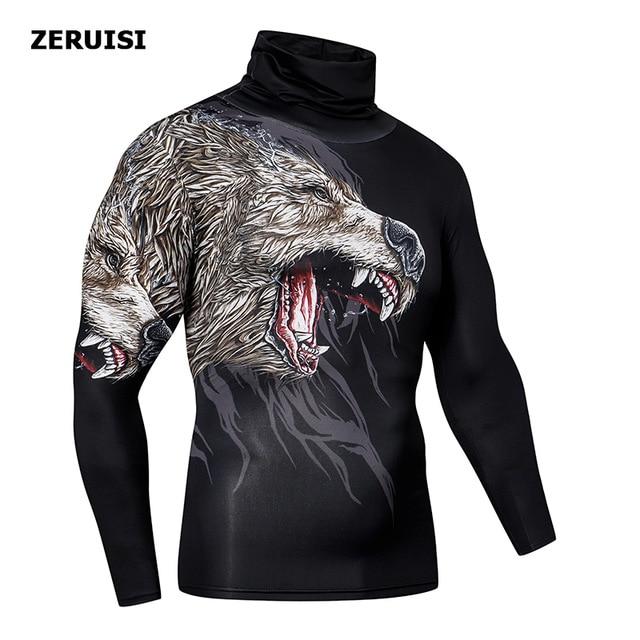 High Collar With Mask t shirt Streetwear Gym Men Casual 3D T shirt Fitness Compression shirts Lapel Underwear Thermal Male Tops - walk mat