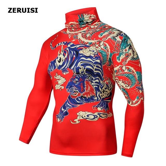 High Collar With Mask t shirt Streetwear Gym Men Casual 3D T shirt Fitness Compression shirts Lapel Underwear Thermal Male Tops - walk mat