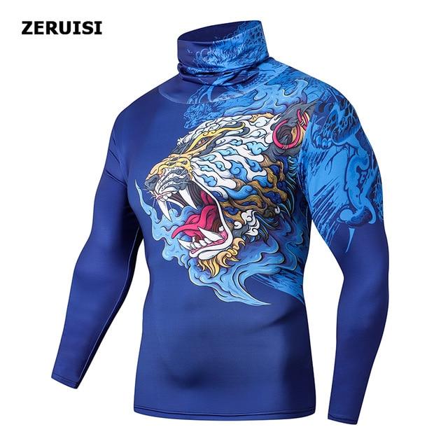 High Collar With Mask t shirt Streetwear Gym Men Casual 3D T shirt Fitness Compression shirts Lapel Underwear Thermal Male Tops - walk mat