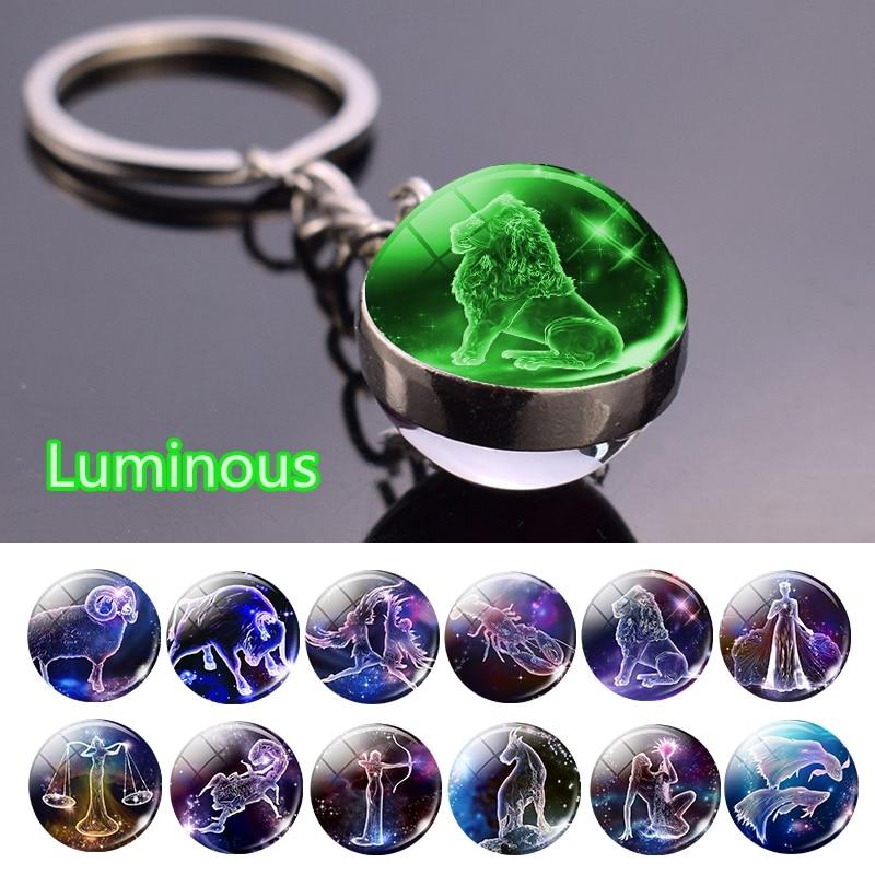 12 Constellation Luminous Keychain Glass Ball Pendant Zodiac Keychain Glow In The Dark Key Chain Holder Men Women Birthday Gift - walk mat