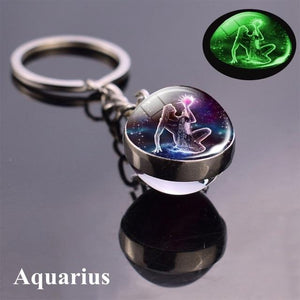 12 Constellation Luminous Keychain Glass Ball Pendant Zodiac Keychain Glow In The Dark Key Chain Holder Men Women Birthday Gift - walk mat