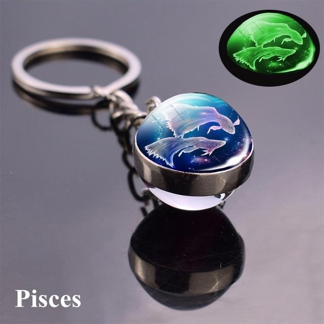 12 Constellation Luminous Keychain Glass Ball Pendant Zodiac Keychain Glow In The Dark Key Chain Holder Men Women Birthday Gift - walk mat