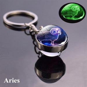 12 Constellation Luminous Keychain Glass Ball Pendant Zodiac Keychain Glow In The Dark Key Chain Holder Men Women Birthday Gift - walk mat