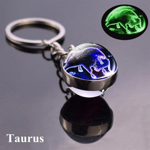 12 Constellation Luminous Keychain Glass Ball Pendant Zodiac Keychain Glow In The Dark Key Chain Holder Men Women Birthday Gift - walk mat