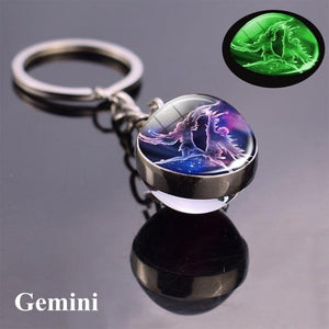 12 Constellation Luminous Keychain Glass Ball Pendant Zodiac Keychain Glow In The Dark Key Chain Holder Men Women Birthday Gift - walk mat