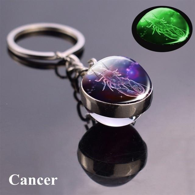 12 Constellation Luminous Keychain Glass Ball Pendant Zodiac Keychain Glow In The Dark Key Chain Holder Men Women Birthday Gift - walk mat