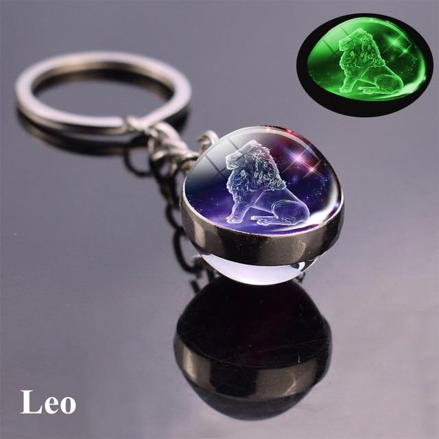 12 Constellation Luminous Keychain Glass Ball Pendant Zodiac Keychain Glow In The Dark Key Chain Holder Men Women Birthday Gift - walk mat