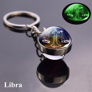 12 Constellation Luminous Keychain Glass Ball Pendant Zodiac Keychain Glow In The Dark Key Chain Holder Men Women Birthday Gift - walk mat