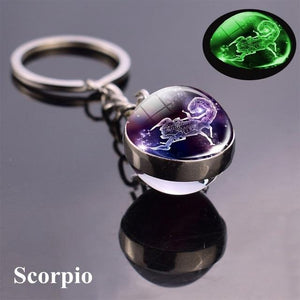 12 Constellation Luminous Keychain Glass Ball Pendant Zodiac Keychain Glow In The Dark Key Chain Holder Men Women Birthday Gift - walk mat