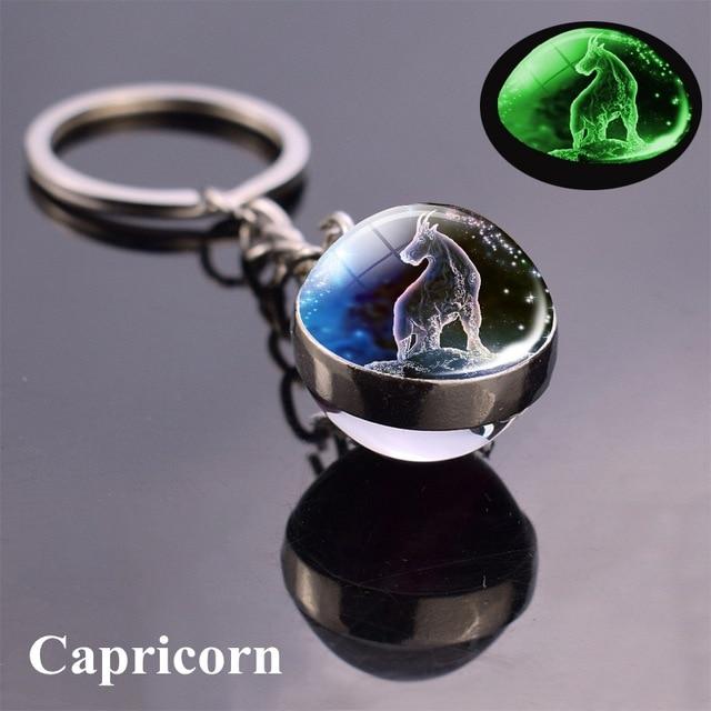 12 Constellation Luminous Keychain Glass Ball Pendant Zodiac Keychain Glow In The Dark Key Chain Holder Men Women Birthday Gift - walk mat