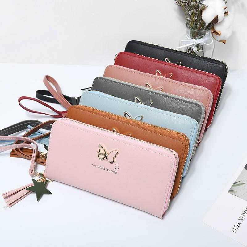 Fashion Butterfly Women Wallet Wrist Handle Phone Case Long Section Money Pocket Pouch Handbag Women's Purse Card Holders 2020 - walk mat