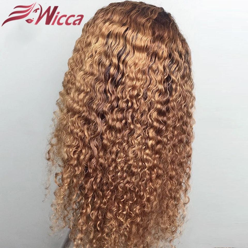 Wicca Blonde Curly 13x6 Lace Front Human Hair Wigs Pre Plucked 180% Brazilian Lace Frontal Wigs T part Remy Hair For Women - walk mat