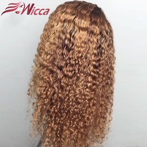 Wicca Blonde Curly 13x6 Lace Front Human Hair Wigs Pre Plucked 180% Brazilian Lace Frontal Wigs T part Remy Hair For Women - walk mat