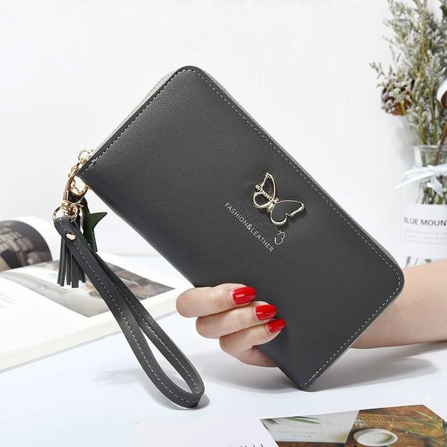 Fashion Butterfly Women Wallet Wrist Handle Phone Case Long Section Money Pocket Pouch Handbag Women's Purse Card Holders 2020 - walk mat