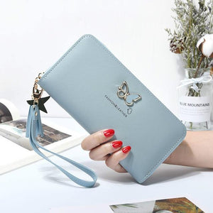 Fashion Butterfly Women Wallet Wrist Handle Phone Case Long Section Money Pocket Pouch Handbag Women's Purse Card Holders 2020 - walk mat