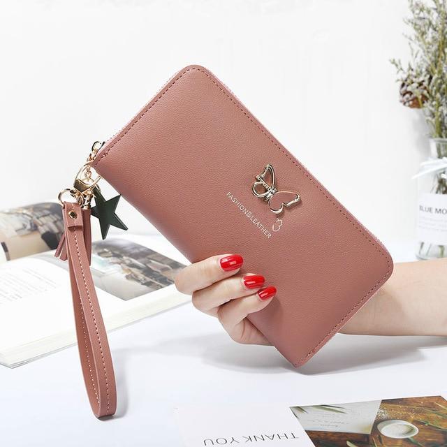 Fashion Butterfly Women Wallet Wrist Handle Phone Case Long Section Money Pocket Pouch Handbag Women's Purse Card Holders 2020 - walk mat