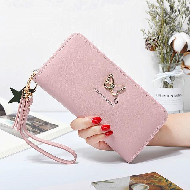 Fashion Butterfly Women Wallet Wrist Handle Phone Case Long Section Money Pocket Pouch Handbag Women's Purse Card Holders 2020 - walk mat