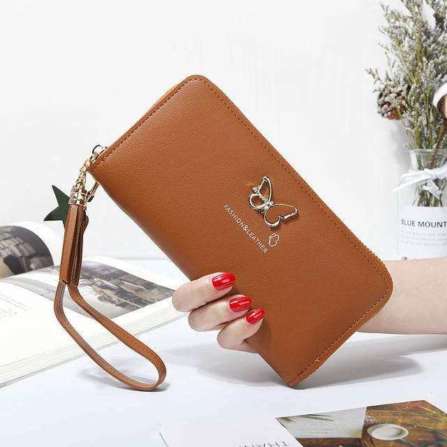 Fashion Butterfly Women Wallet Wrist Handle Phone Case Long Section Money Pocket Pouch Handbag Women's Purse Card Holders 2020 - walk mat