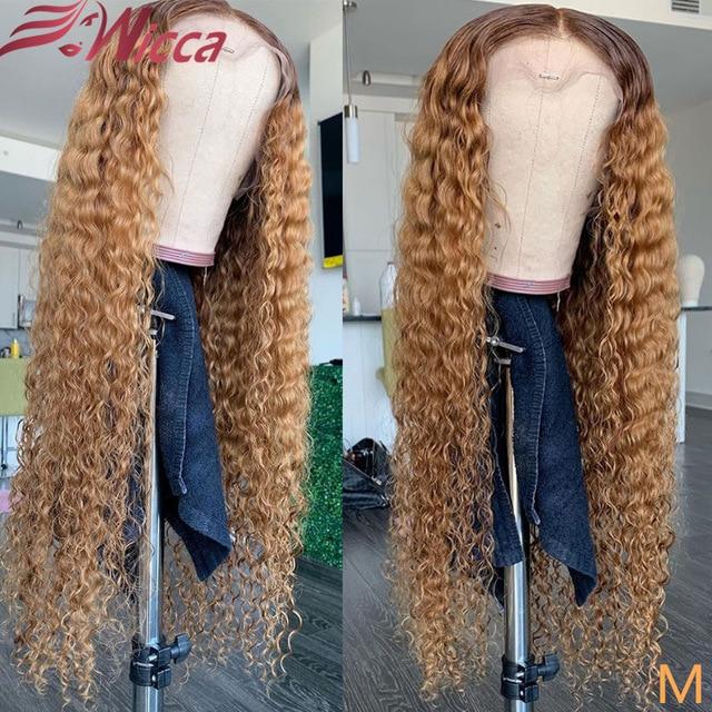 Wicca Blonde Curly 13x6 Lace Front Human Hair Wigs Pre Plucked 180% Brazilian Lace Frontal Wigs T part Remy Hair For Women - walk mat